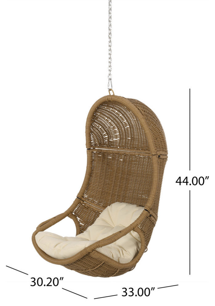 Berrien Outdoor/Indoor Wicker Hanging Chair with 8 Foot Chain (NO STAND), Beige/Light Brown