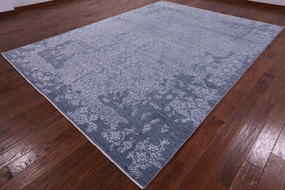 9' 1" X 12' 2" Wool and Silk Modern Hand-Knotted Rug Q8459