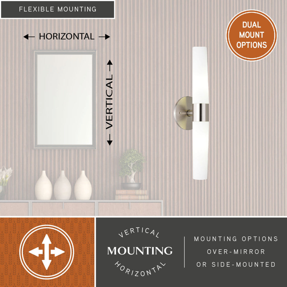 Elliot 2 Light Satin Nickel Bathroom Vanity Wall Sconce Fixture White Glass