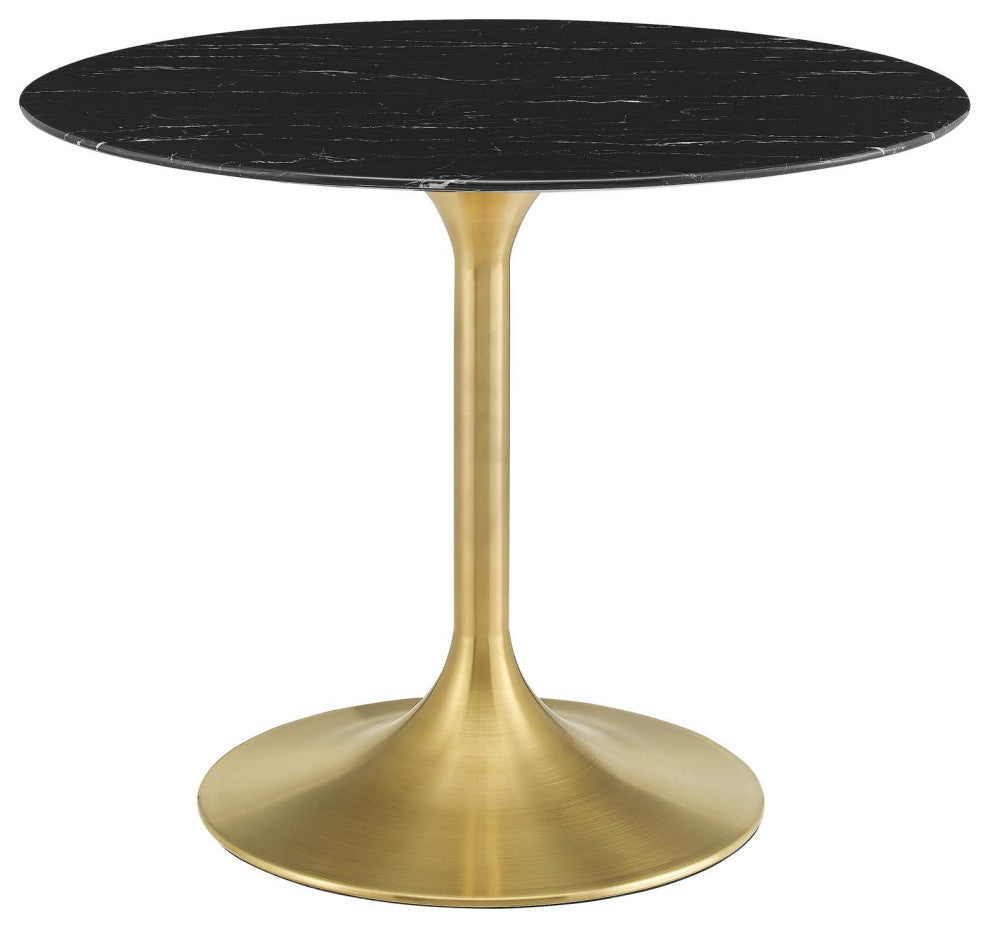 Dining Table, Round, Artificial Marble, Metal, Gold Black, Modern, Cafe Bistro