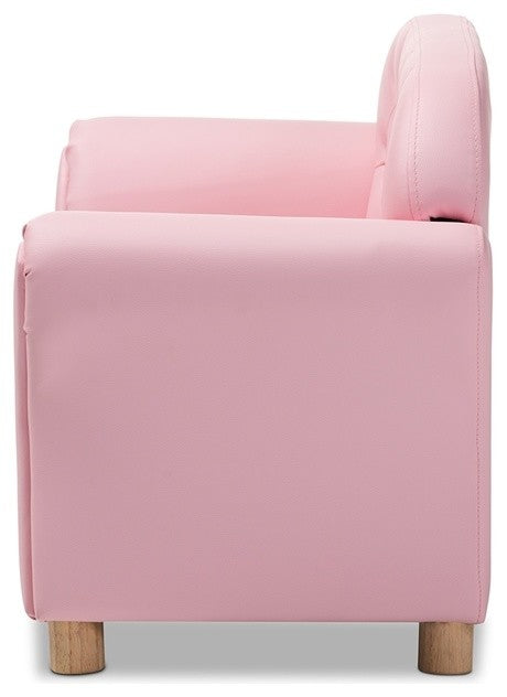 Modern and Contemporary Pink Faux Leather 2-Seater Kids Love Seat