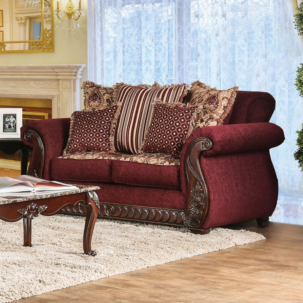 Upholstered Loveseat with Rolled Arms Design, Loveseat