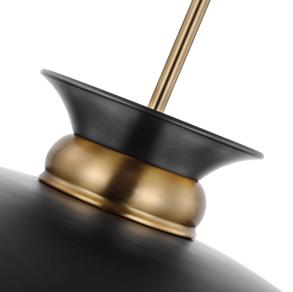 Perkins 1-Light Medium Pendant, Matte Black With Burnished Brass