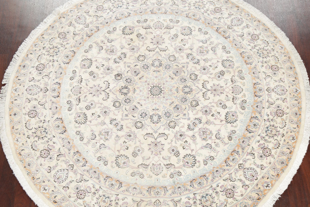 Persian Nain Oriental Carpet Traditional Handmade Area Rug, Beige, 8'1"x8'3