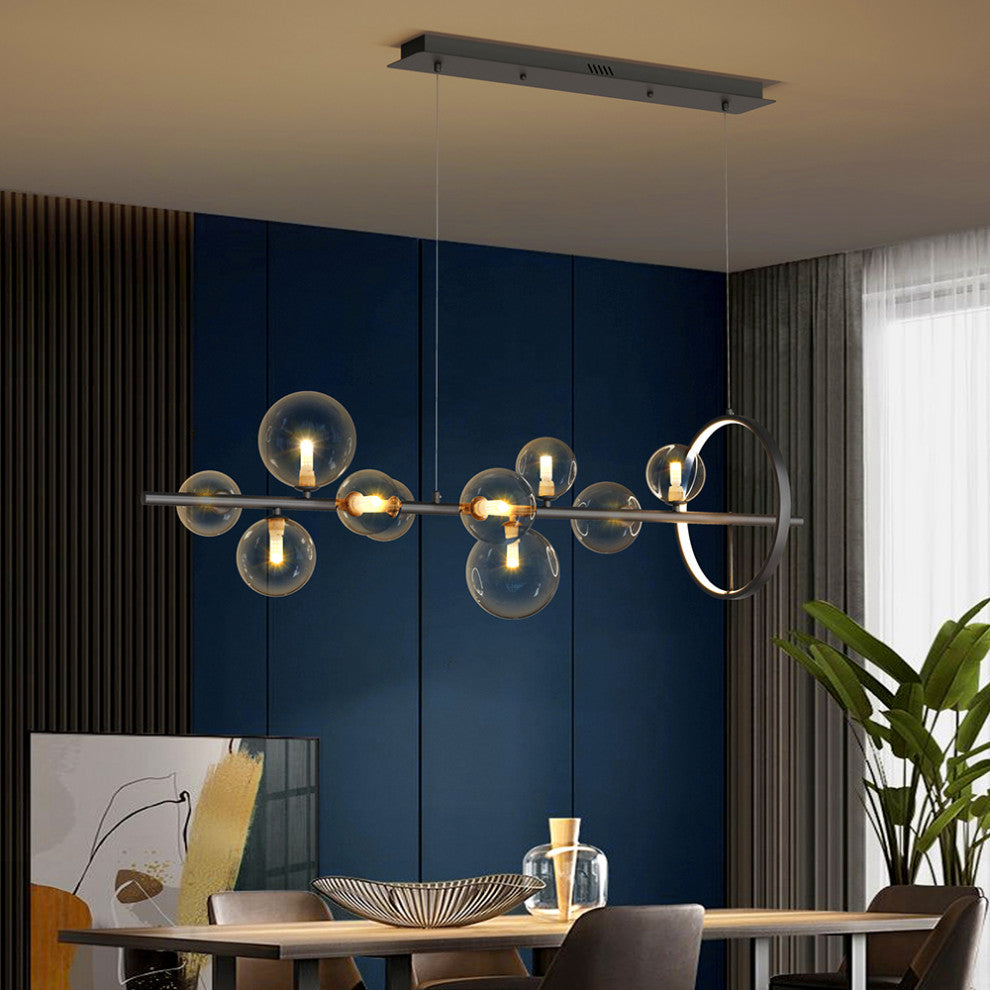 Bubi Modern Black Island Pendant Light for Kitchen 10-Light Globe Glass Shade