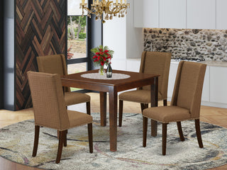 5Pc Dining Set - 4 Padded Chair, Wood Table Solid Wood Frame, Mahogany Finish