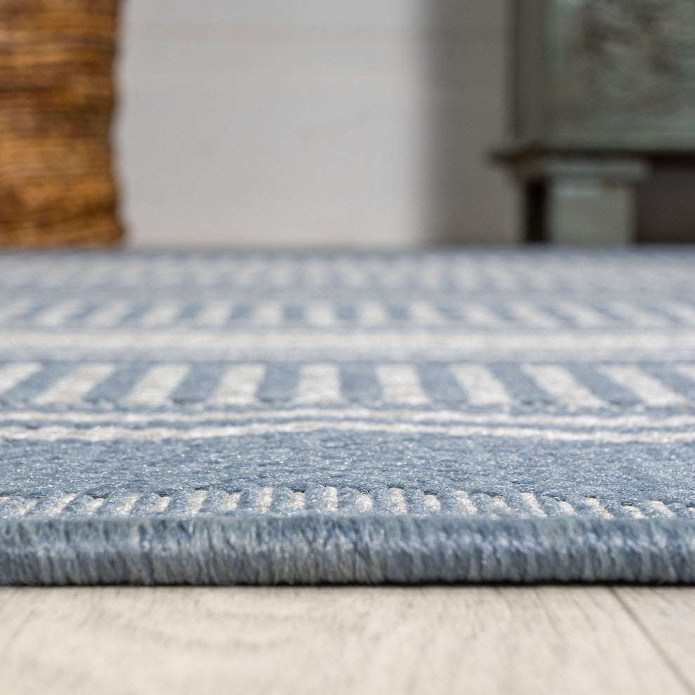 Haynes Modern Double Stripe Indoor/Outdoor Area Rug, Blue/Light Gray, 4x6