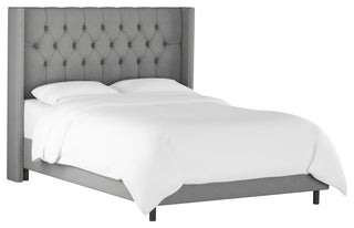 Monarch California King Diamond Wingback Nail Button Bed, Linen Gray