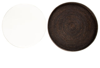 Artifacts Rattan™ Round Serving-Ottoman Tray with Glass Insert, Tudor Black, 19" Diameter