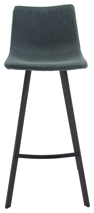 LeisureMod Elland Modern Upholstered Leather Bar Stool With Iron Legs & Footrest