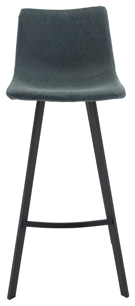 LeisureMod Elland Modern Upholstered Leather Bar Stool With Iron Legs & Footrest