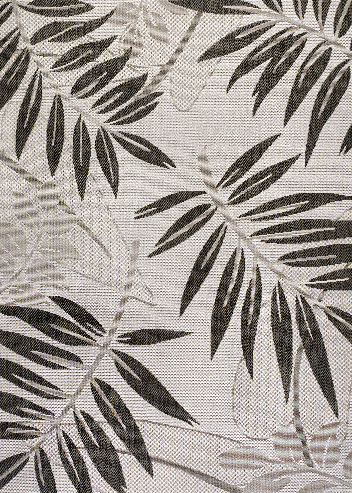 Havana Tropical Palm Leaf Indoor/Outdoor Area Rug, Gray/Black, 3 X 5