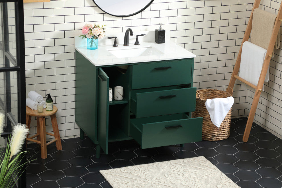 Home Living Modern Natural Oak-Light Bathroom Vanity, Green, 36"