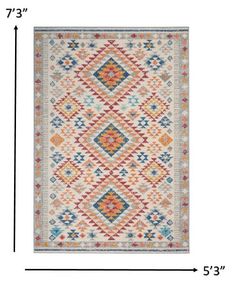 5" x 7" Ivory and Red Diamonds Area Rug