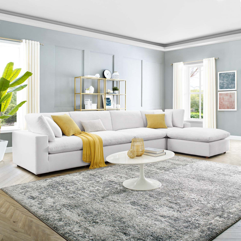Sectional Sofa Set, Velvet, White, Modern, Living Lounge Hotel Lobby Hospitality