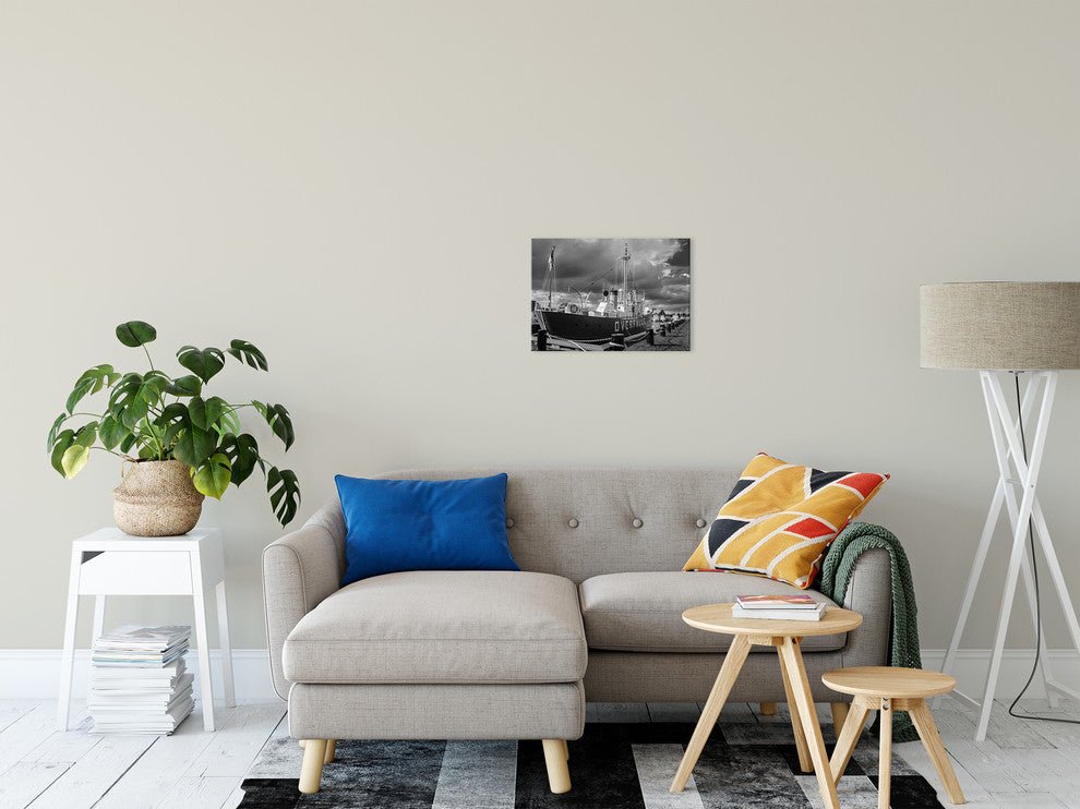 Overfalls Lightship Black & White Photo Canvas Wall Art Print, 12" X 16"