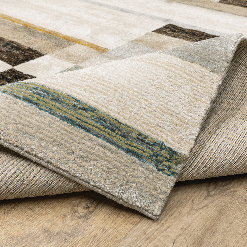 Sadie Layered Blocks Beige/Multi Area Rug, Beige/Multi, 6'7"x9'6"