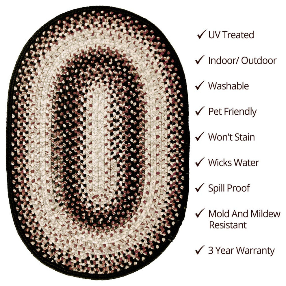 Homespice Decor Black Mist Indoor/Outdoor Braided Rug 20"x30" Oval