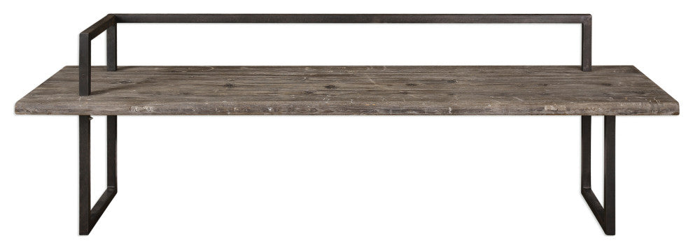Elegant Reclaimed Solid Wood Bench Minimalist Open Metal Frame Black 80" Long