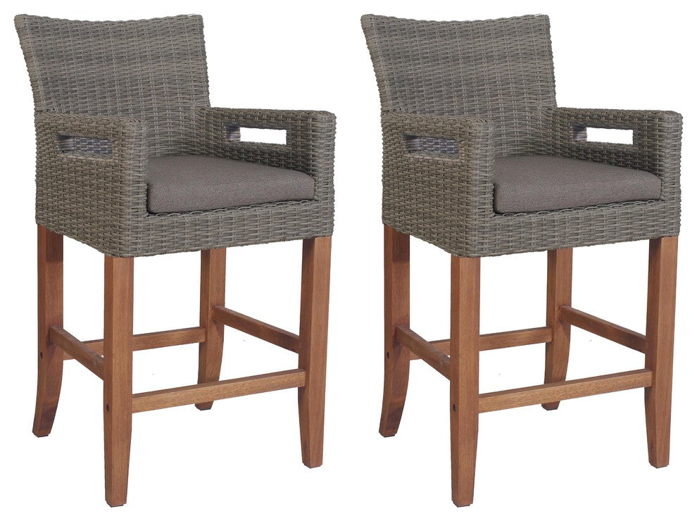 Balcony Height Light Gray Wicker and Eucalyptus Armchair, Set of 2