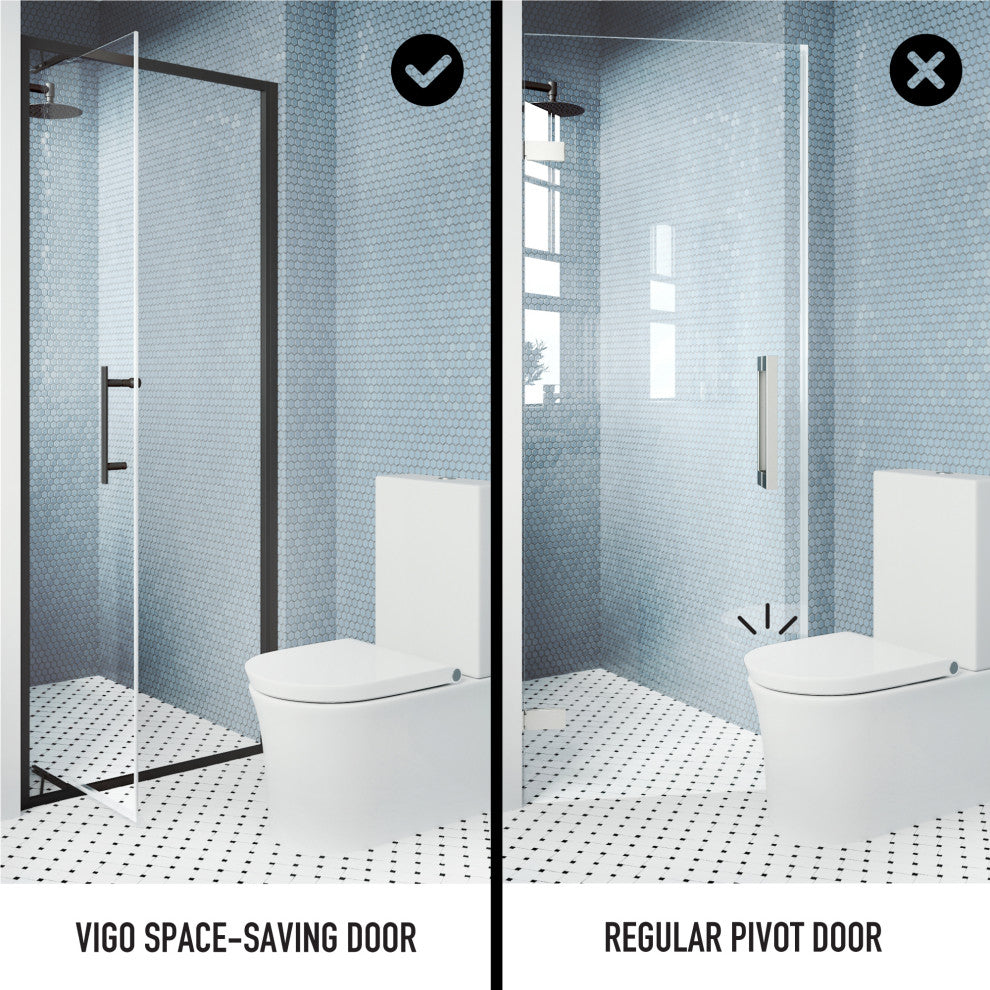 VIGO Astoria Framed Pivot Shower Door, Black, 30" W X 76" H, Clear Glass