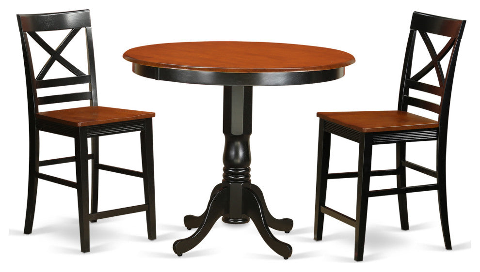3 Pc Counter Height Pub Set -Pub Table And 2 Bar Stools With Backs