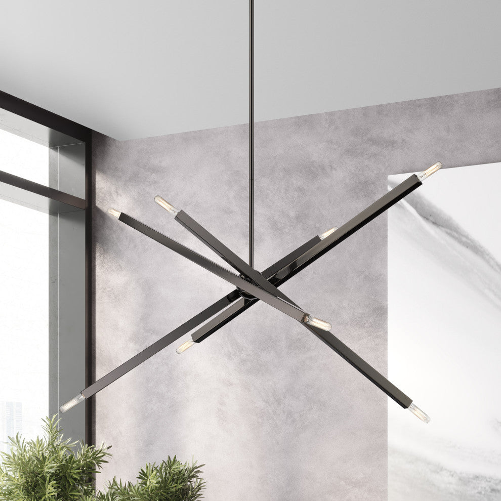 Livex Lighting Monaco 8-Light Black Chrome Large Linear Chandelier