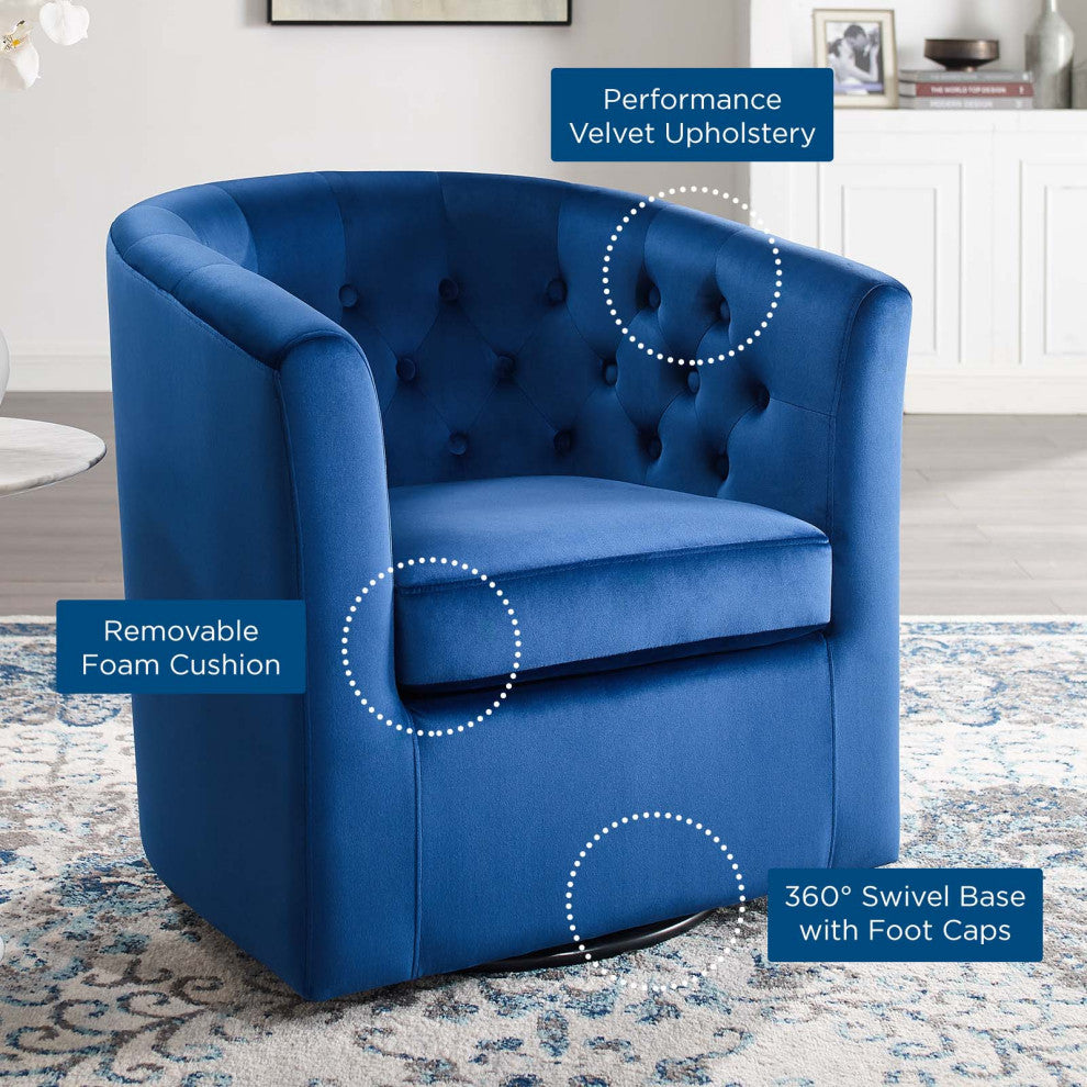 Tufted Armchair Accent Chair, Velvet, Blue Navy, Modern, Lounge Hospitality
