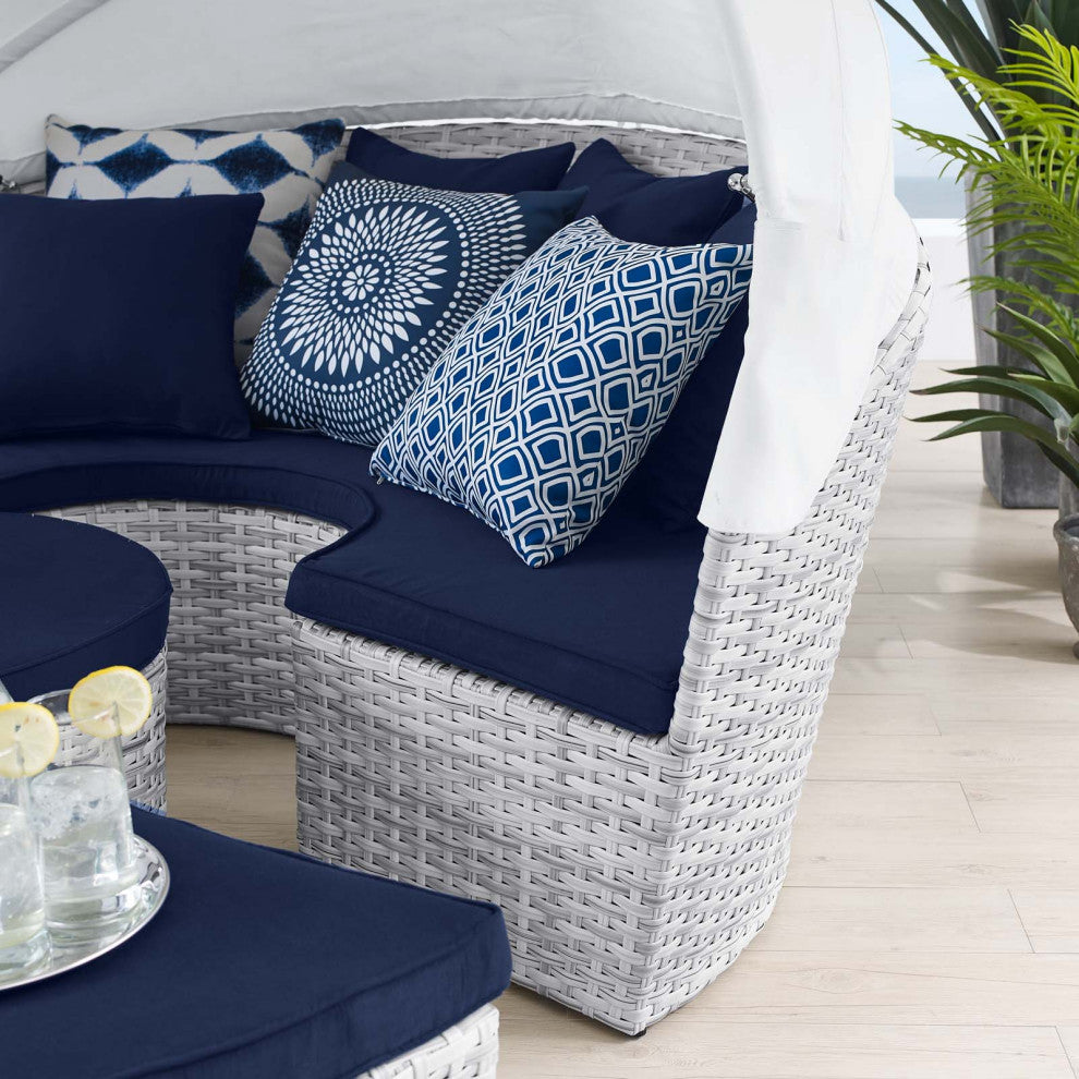 Daybed Sofa Bed, Sunbrella, Blue Navy Gray, Rattan, Wicker, Outdoor Patio