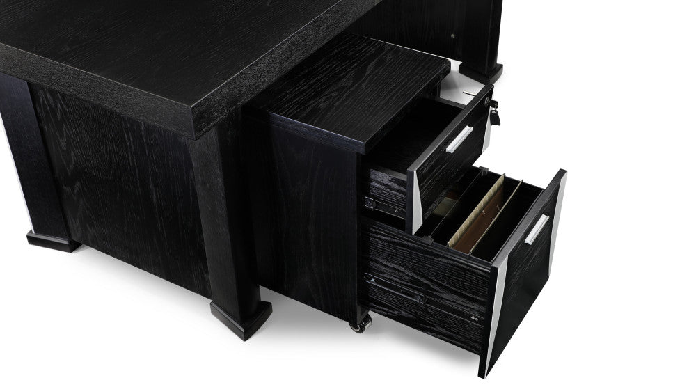 Pierce Black Oak Desk With Storage, Right