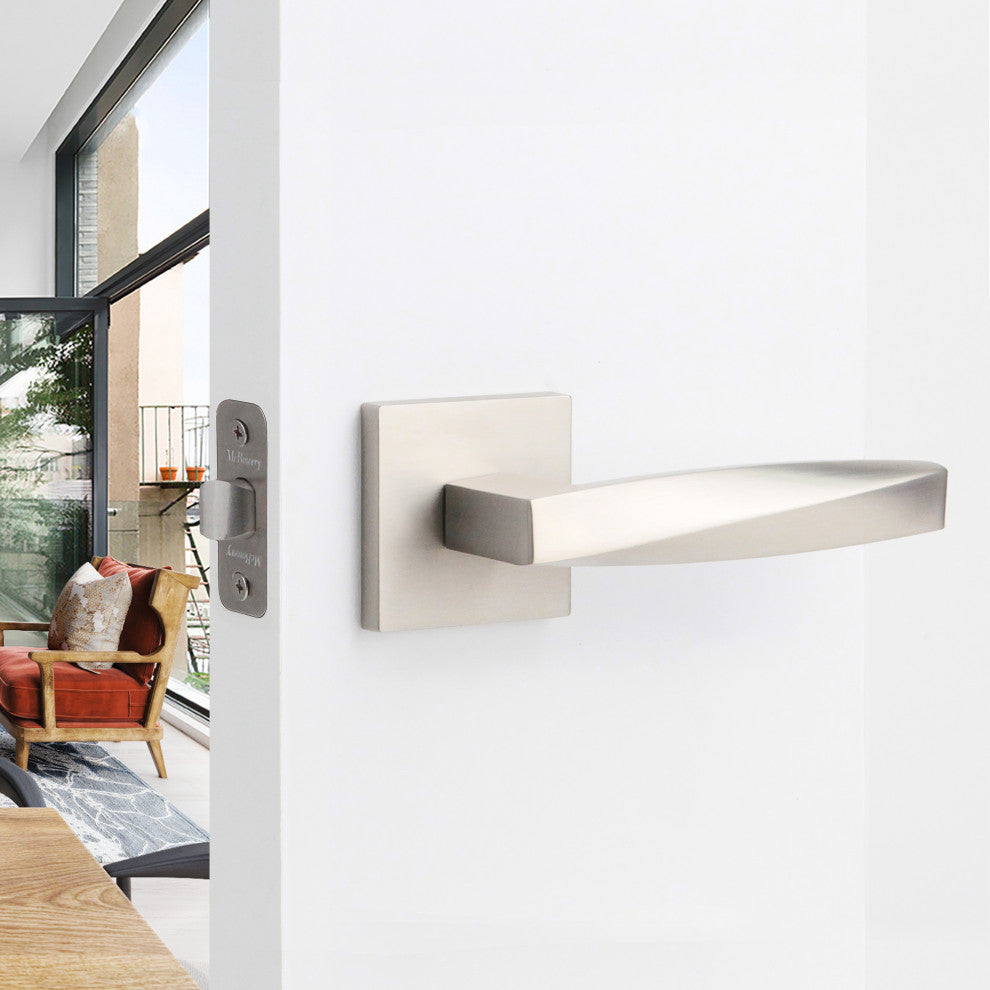 Modern Heavy Duty Designer Interior Door Lever - Convex Collection, Satin Nickel, Double Dummy