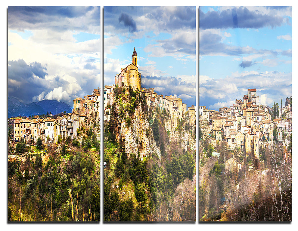 "Toffia Hilltop Village Italy" Metal Wall Art, 3 Panels, 36"x28"