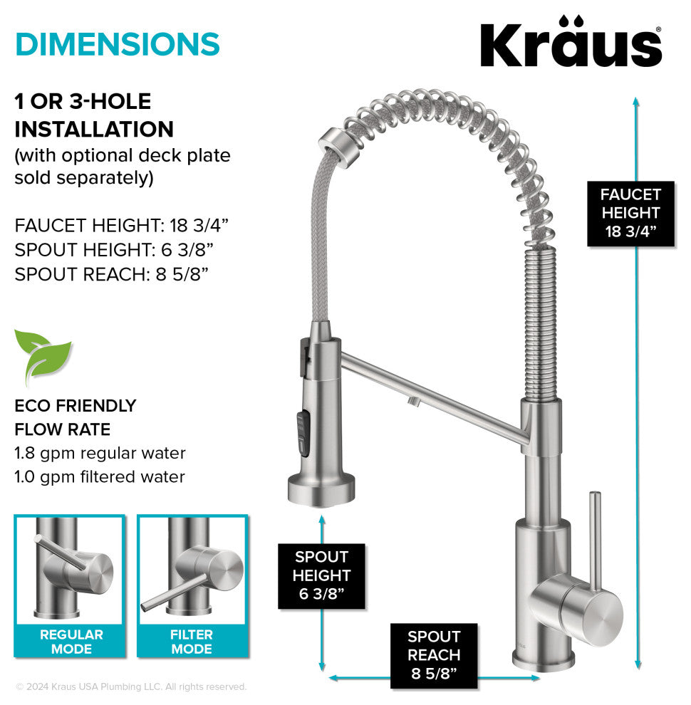 Bolden Commercial Style 2-Function Pull-Down 1-Handle 1-Hole Kitchen Faucet, Spot Free Stainless Steel (Filter Kitchen Faucet)