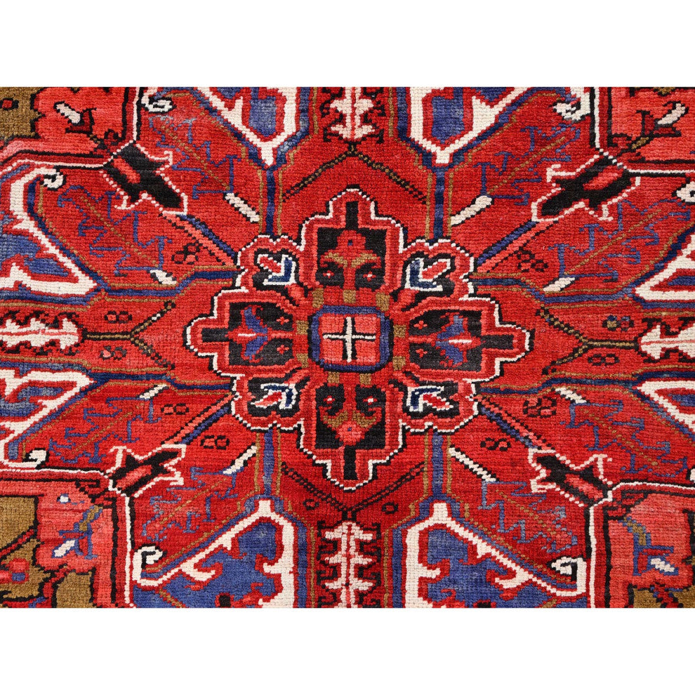 Cardinals Red Pure Wool Hand Knotted Semi Antique Persian Heriz Rug 9'4"x12'5"