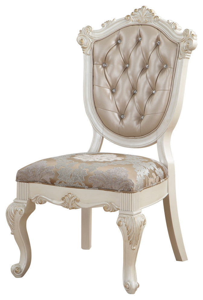 Chantelle Side Chair, Set-2, Rose Gold PU and Pearl White