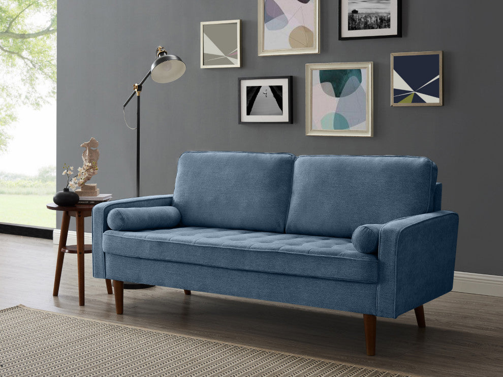 The Benard II Linen Square Arm Sofa, Steel Blue