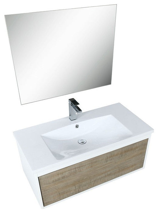 Scopi Modern 36" Rustic Acacia Bathroom Vanity Set, Labaro Rose Gold Faucet