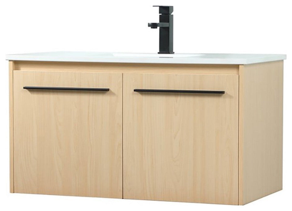 Elegant Decor Penn 36" Aluminum Alloy MDF Single Bathroom Vanity in Maple