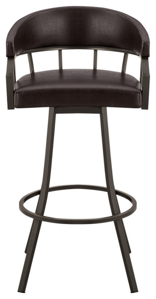 Valerie Swivel Brown Faux Leather and Java Brown Metal Bar Stool, Brown/Java Brown, Bar Height