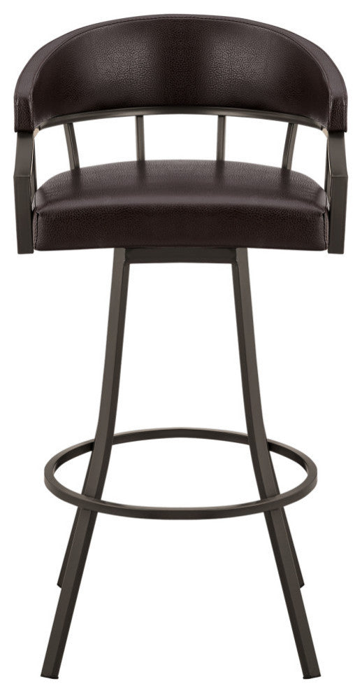 Valerie Swivel Brown Faux Leather and Java Brown Metal Bar Stool, Brown/Java Brown, Bar Height