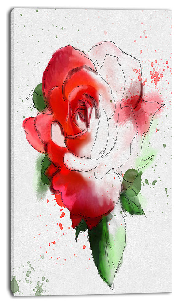 Red Hand drawn Rose Illustration, Floral Canvas Art Print, 16"x32"