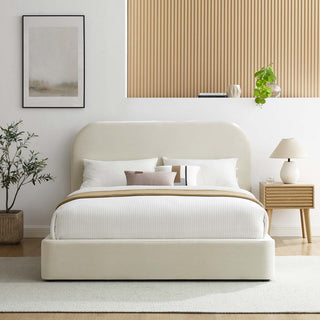 Keynote Performance Velvet Curved King Platform Bed, Alabaster