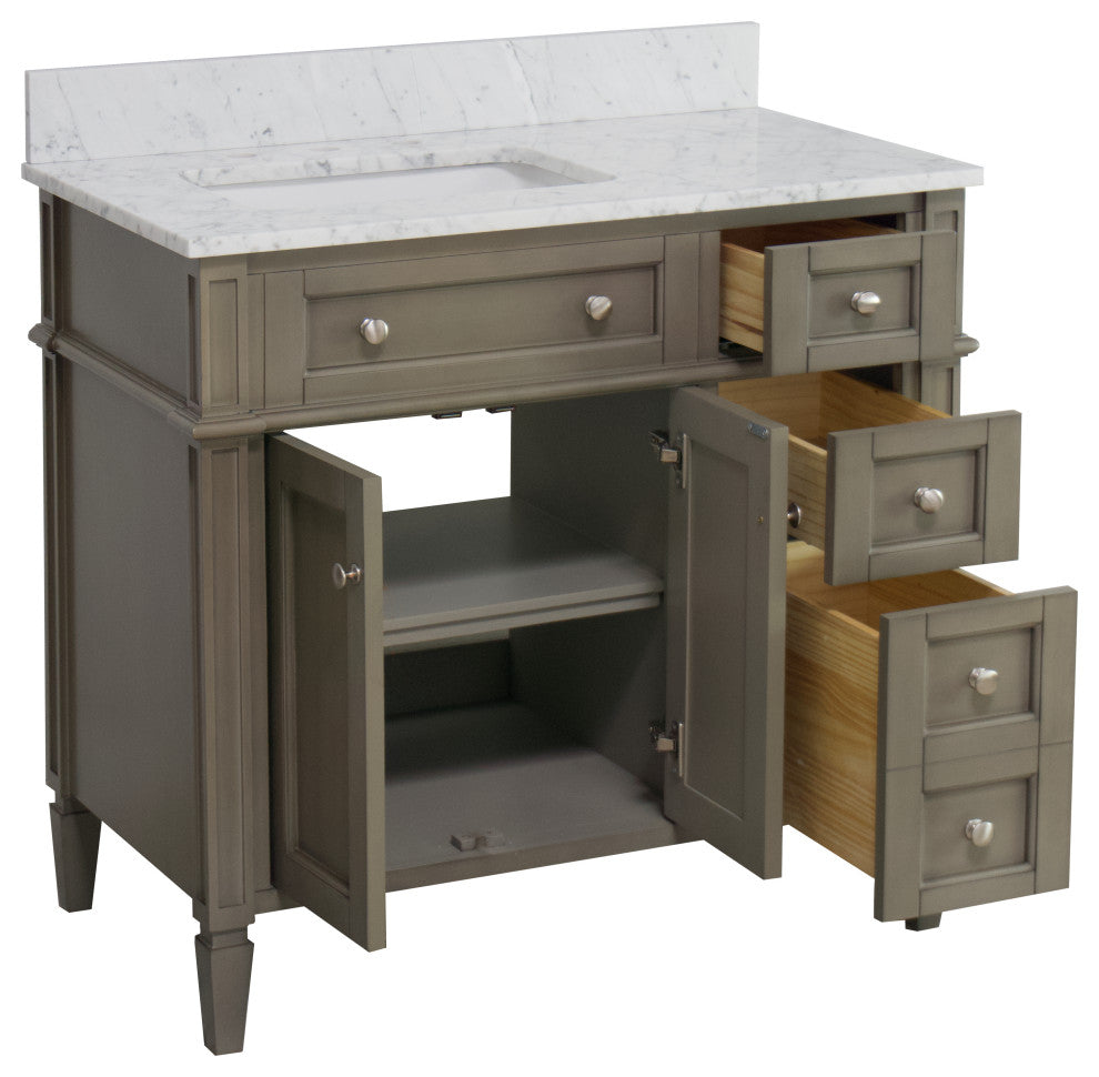 Hailey 36" Bathroom Vanity, Weathered Gray, Carrara Marble