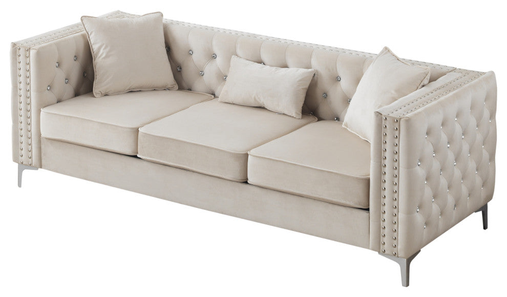 Paige Tufted Velvet Sofa, Ivory