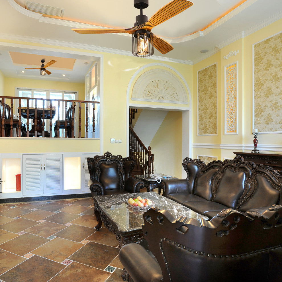 52" 3-Blade Chandelier Ceiling Fan, Remote Control and Light Kit, Brown