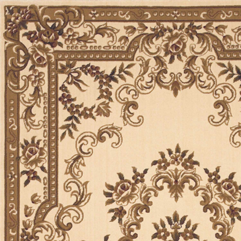 HomeRoots 5'x8' Ivory Machine Woven Hand Carved Floral Medallion Indoor Area Rug