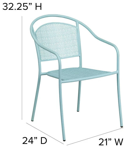 Set of 5 Indoor Outdoor Chair, Rain Flower Seat & Curved Backrest, Sky Blue
