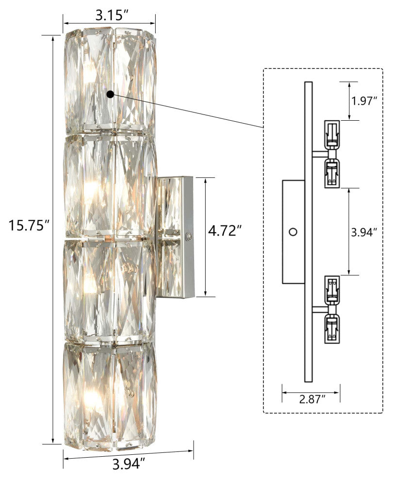 Wall Sconce Modern Crystal Light Bathroom Wall Lighting, Chrome, 4-Light