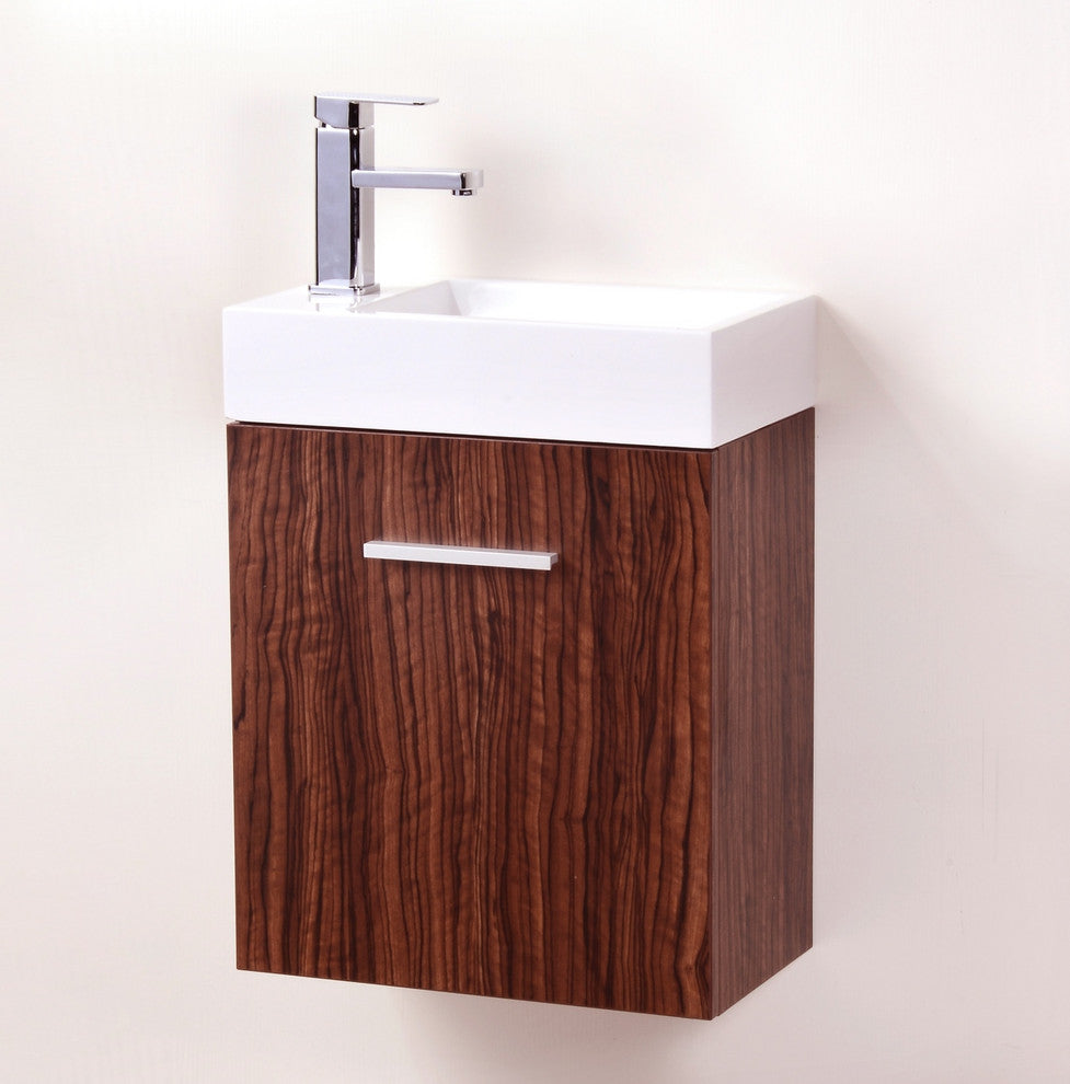 Bliss 18" Wall Mount Bathroom Vanity, Walnut