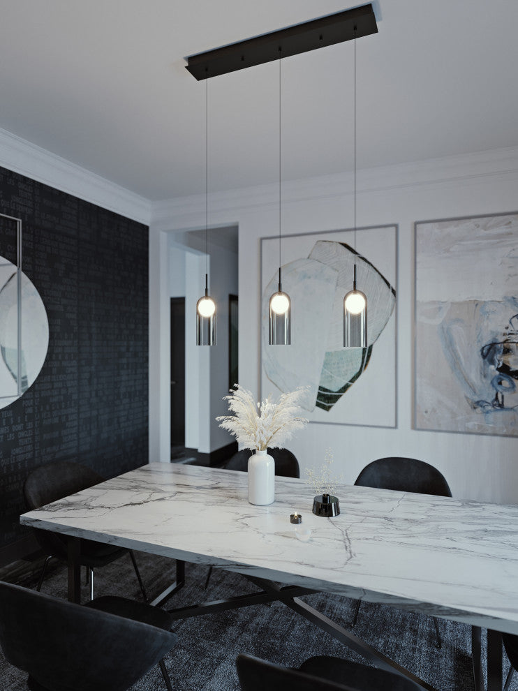 Kiran 3-Light Linear Pendant, 120V, 45W, 3000K, Black